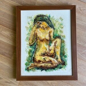 Vintage Calvin Burnett Painting Signed Framed Art Nude Figure Woman 60s 70s